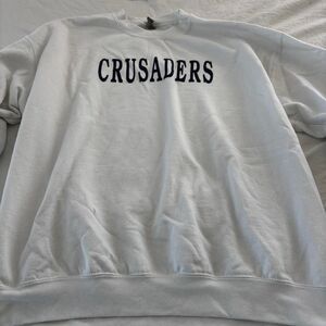 GILDAN Women's White Navy XLarge Blue Crusaders Pullover Sweatshirt Crewneck